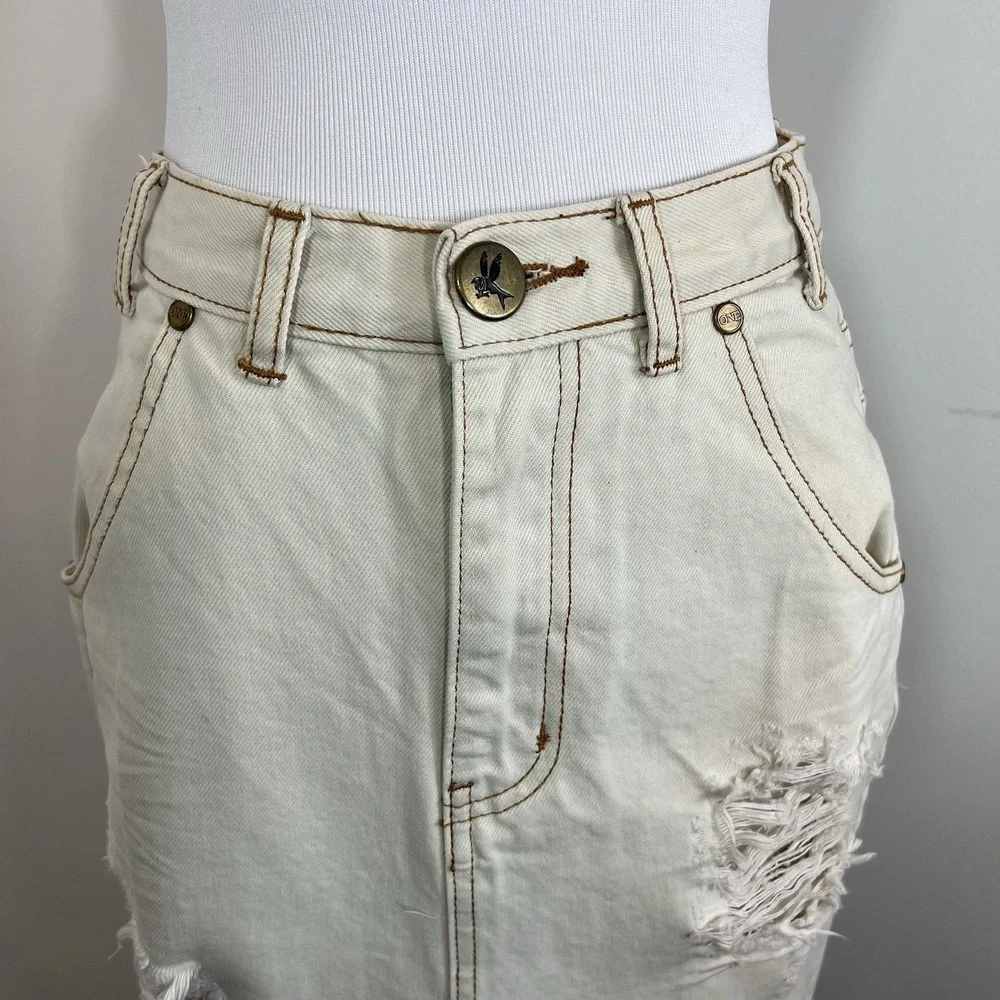 One Teaspoon Denim Pencil Skirt 26 Tailored Cadillac Fleetwood Raw Hem Jeans